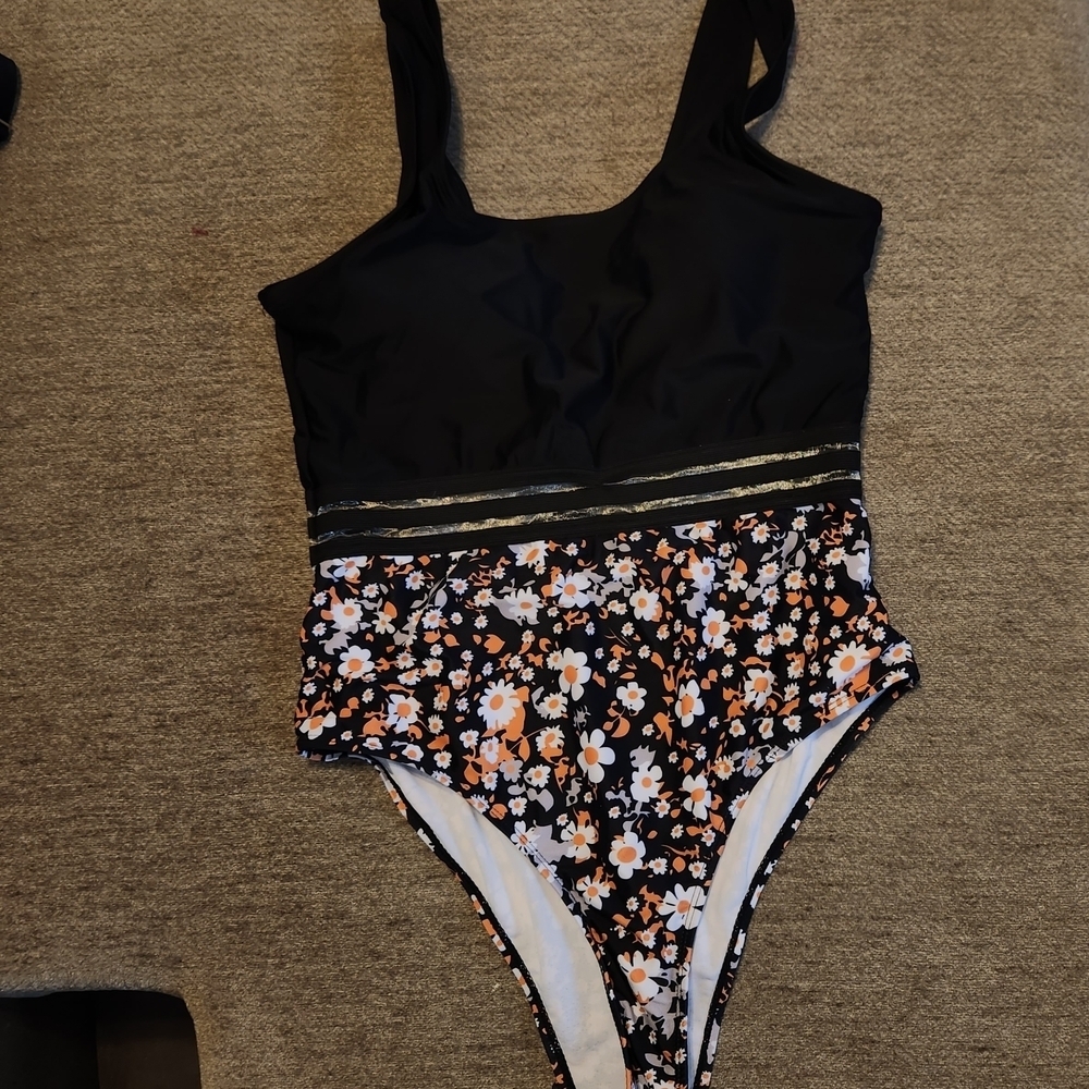 Floral Black One Piece Swimsuit